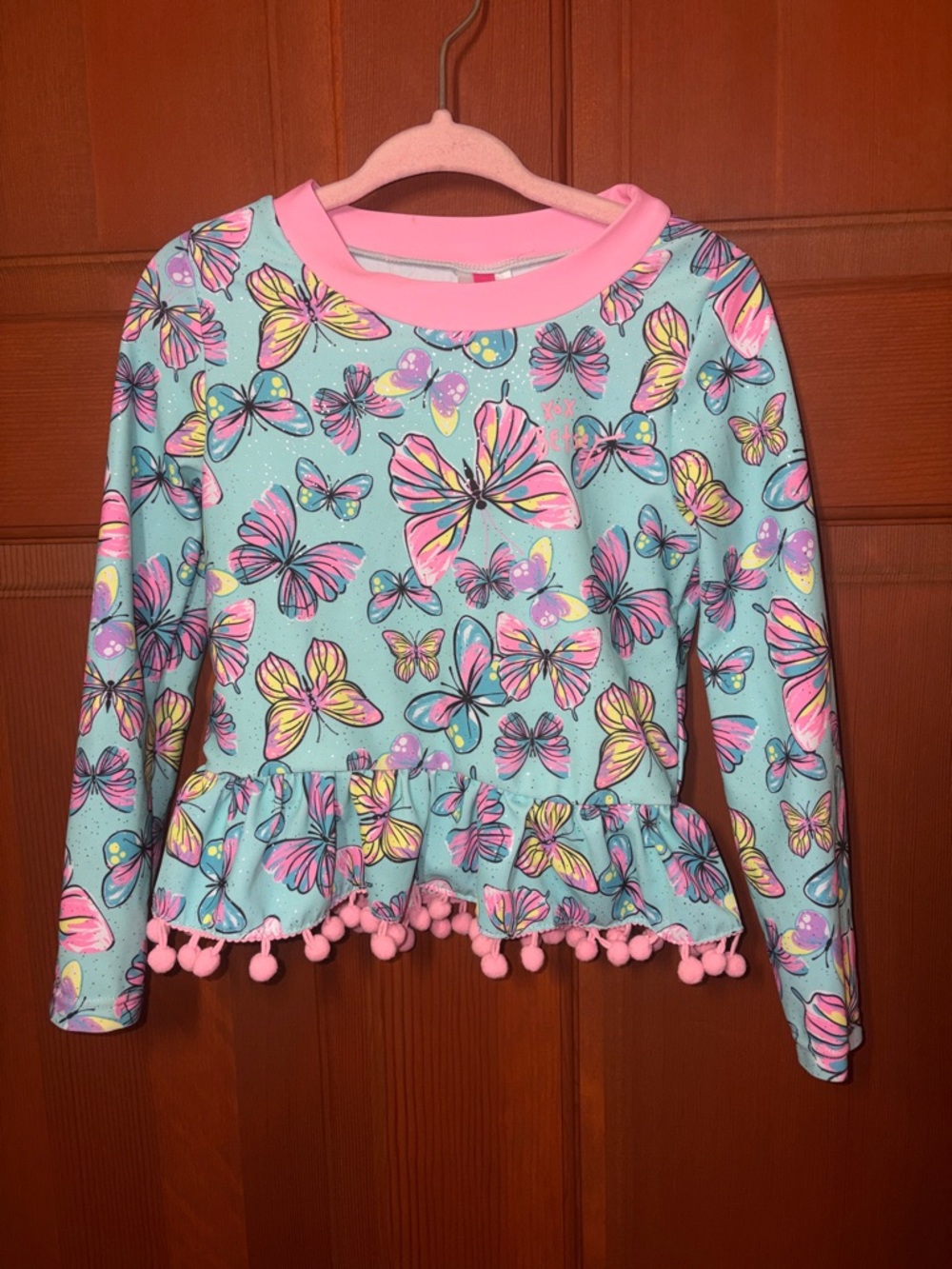 Betsey Johnson Pink & Aqua Butterfly Print Top